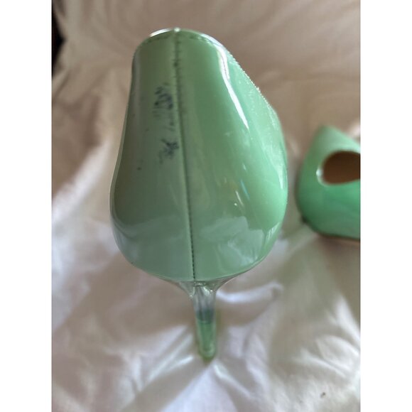 Mint Green Patent Leather Pumps With Clear Flared Heels Size 11 - Picture 7 of 10